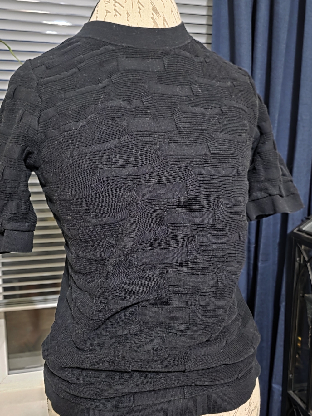 COS Black Short Sleeve Ribbed Knit Top